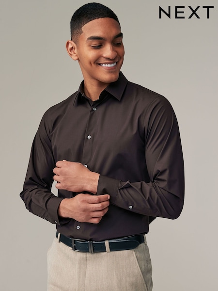 Chocolate Brown Regular Fit Easy Care Single Cuff Shirt (K78297) | €5