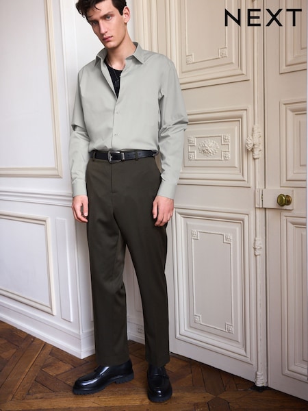 Grey Slim Fit Easy Care Single Cuff Shirt (K78298) | €11