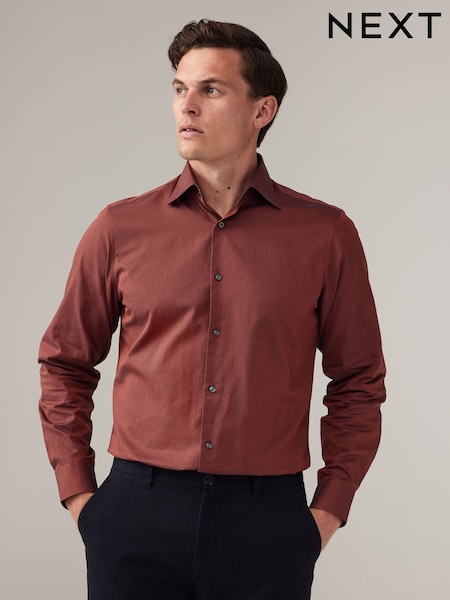 Rust Brown Regular Fit Trimmed 100% Cotton Texture Long Sleeve Single Cuff Shirt (K78306) | €8