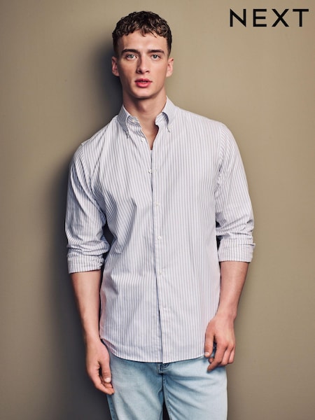 Neutral Brown/White Stripe Regular Fit Single Cuff 100% Cotton Shirt With Cutaway Collar (K78307) | €8