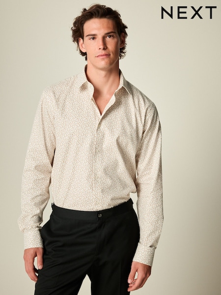 White/Neutral Ditsy Regular Fit Easy Care Long Sleeve Single Cuff Floral Shirt (K78308) | 79 QAR