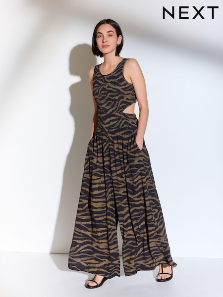 Zebra - Print Shirred Jumpsuit (K78325) | 182 LEI