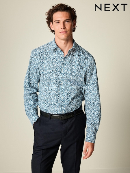 Темно-синий - Regular Fit Easy Care Long Sleeve Single Cuff Floral Shirt (K78327) | 1 188 грн