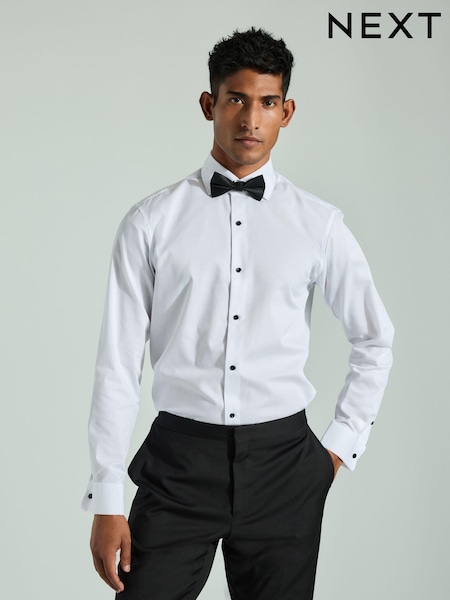 White Textured/Black Bow Tie Regular Fit Double Cuff Shirt And Bow Tie Pack (K78328) | €41