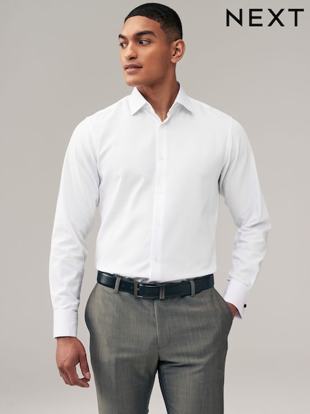 White Slim Fit Trimmed Easy Care Double Cuff Shirt (K78331) | €17
