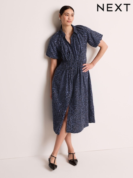 Blue Puff Sleeve Midi Dress (K78339) | €16