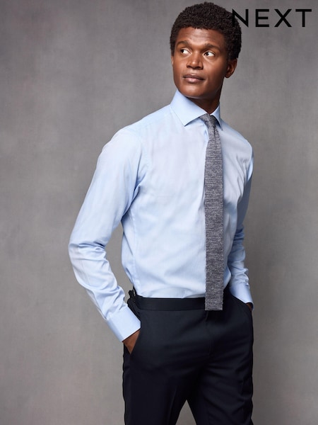 Blue Slim Fit Textured Long Sleeve Single Cuff 100% Cotton Shirt' (K78345) | 94 QAR