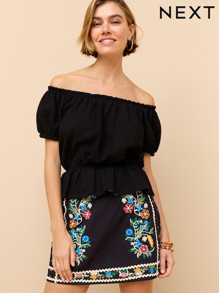 Navy Cotton Embroidered 100% Cotton Mini Skirt (K78387) | €11