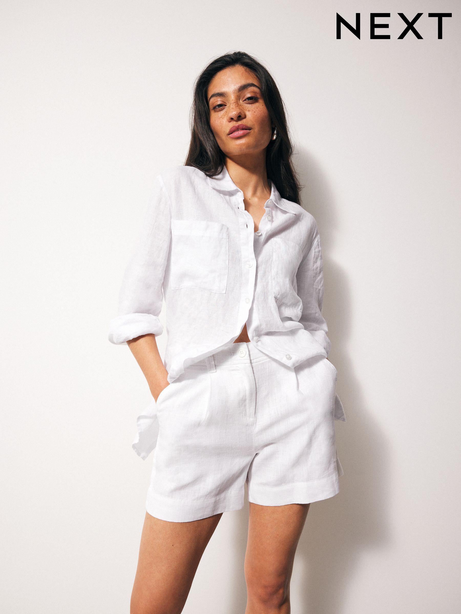 White linen shorts womens on sale