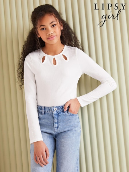 Lipsy White Eyelet Long Sleeve Top (5-16yrs) (K78413) | $45 - $71