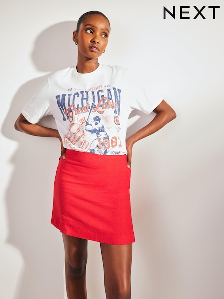 Red Linen Blend Mini Skirt (K78421) | €6