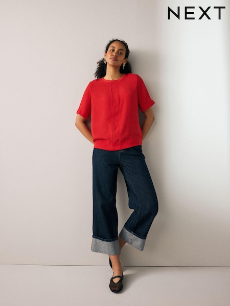 Red Short Sleeve Crew Neck Top (K78484) | €13