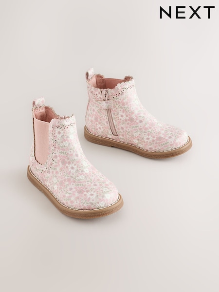 Pale Pink Floral - Chelsea Ankle Boots