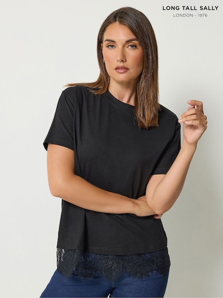 Černý - Long Tall Sally Lace Hem T-shirt