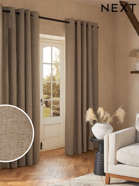 Khaki Green Cosy Chenille Eyelet Lined Curtains (K78744) | R$ 835 - R$ 1,815