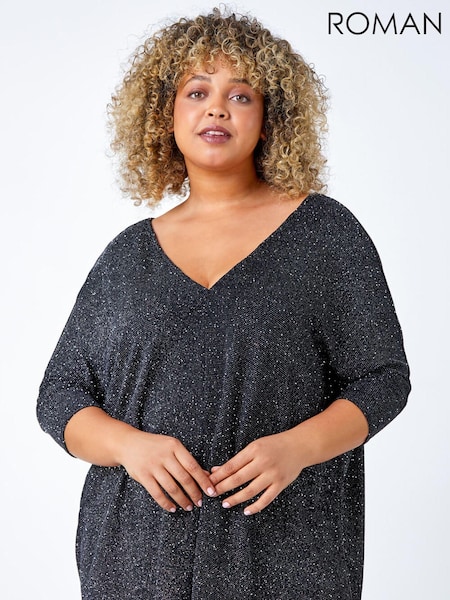 Roman Metallic Curve Back Bar Glitter Stretch Top (K78752) | €21.50