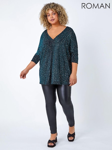 Roman Green Curve Back Bar Glitter Stretch Top (K78763) | €21.50