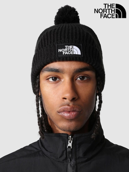 The North Face Black Logo Box Pom Beanie (K78810) | AED163