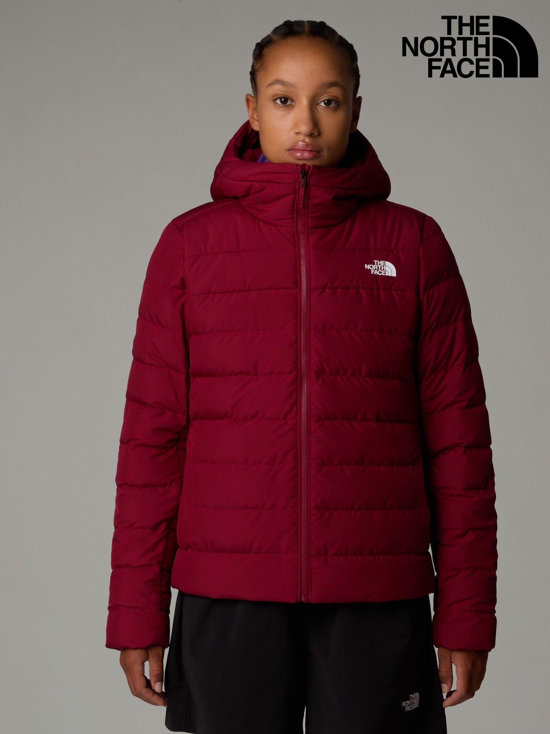 North face red puffer jacket women's sales