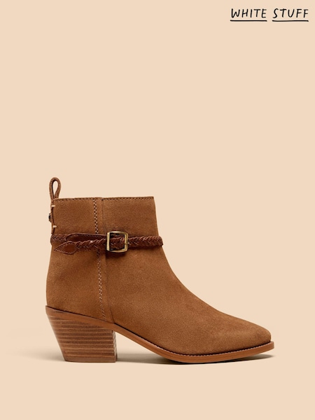 White Stuff Brown Peony Suede Plait Strap Boots (K79047) | €56