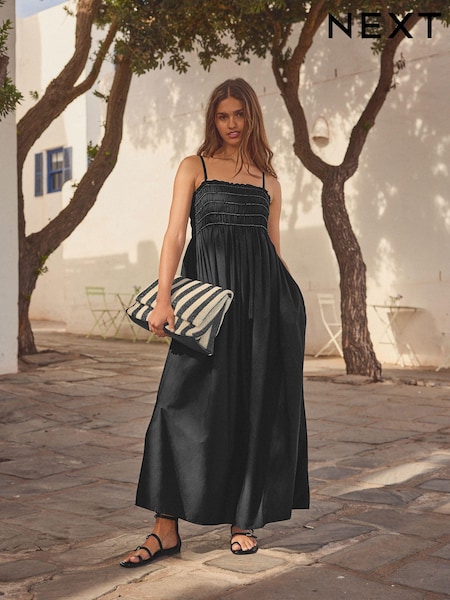 Black 100% Cotton Beaded Maxi Dress (K79260) | €25