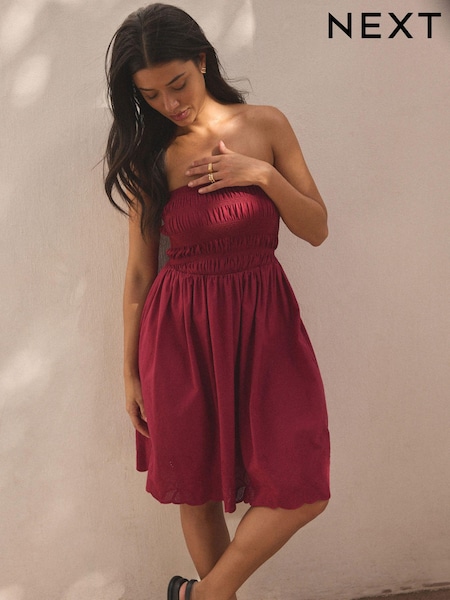 100% Cotton Bandeau Jersey Embroidered Hem Summer Dress (K79261) | ‏6 د.ك.‏