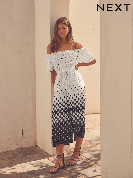 White/Black Off Shoulder Wide Leg Jumpsuit (K79268) | 87 QAR