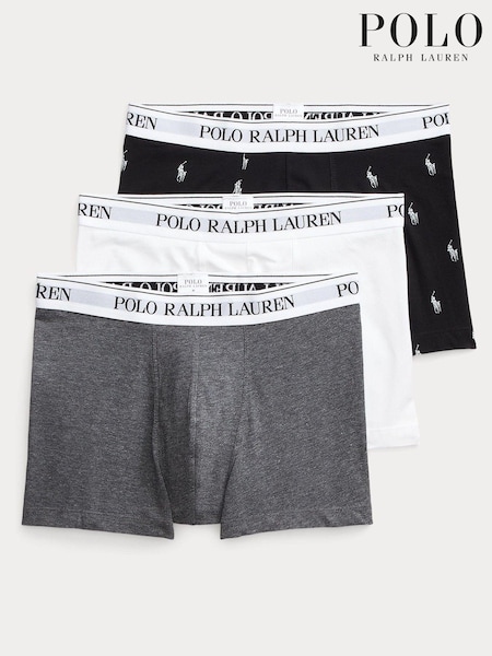 Серый/белый/черный с принтом - Polo Ralph Lauren Stretch Cotton Boxers 3 Pack (K79405) | €60