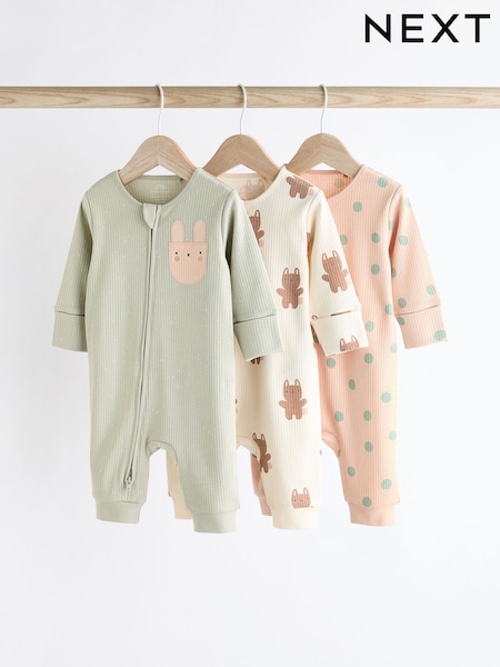 Mint Green Two Way Zip Baby Footless 100% Cotton Sleepsuits 3 Pack (0mths-3yrs) (K79474) | €12.50 - €13