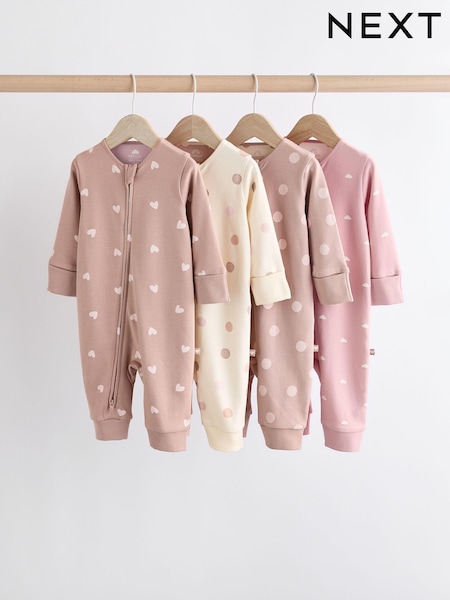 Bruin/roze - Two Way Zip 100% Cotton Baby Sleepsuits (0mths-3yrs) (K79494) | € 39 - € 42