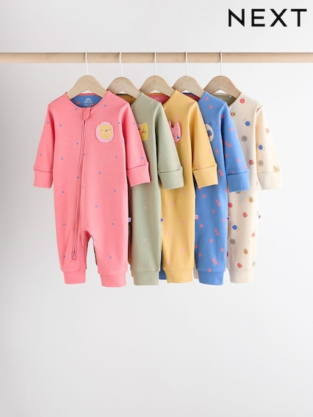 Multi Baby Footless Two Way Zipped 100% Cotton Sleepsuits 5 Pack (0mths-3yrs) (K79508) | € 32 - € 35