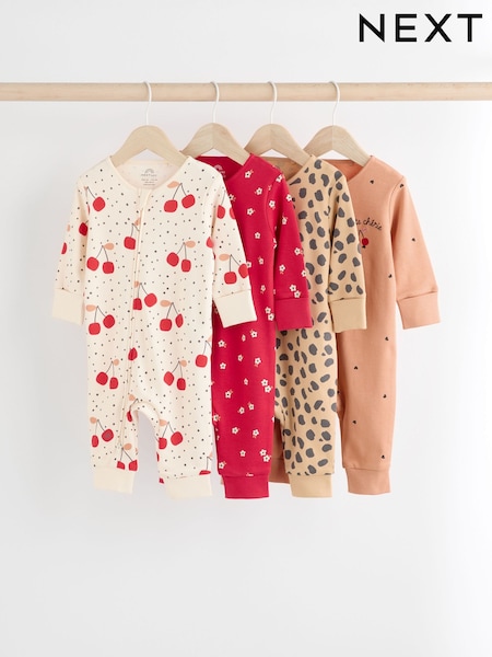 Red Cherry 4 Pack Two Way Zip 100% Cotton Baby Sleepsuits (0mths-3yrs) (K79509) | AED88 - AED95