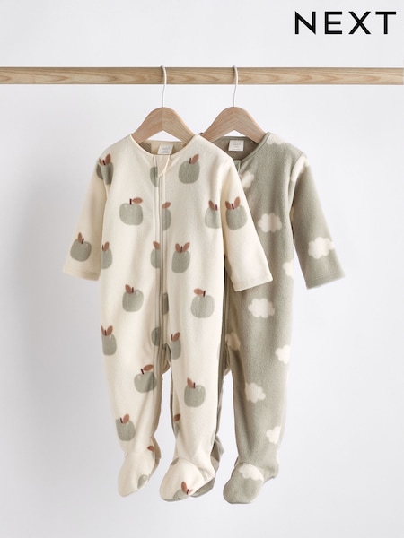 Sage Green 2 Pack Baby Microfleece Sleepsuits (K79513) | €12.50 - €13