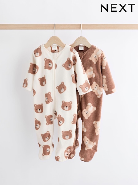 Neutral 2 Pack Baby Microfleece Sleepsuits (K79525) | AED102 - AED112
