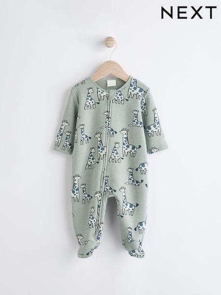 Green Giraffe Two Way Zip Fleece Lined Baby Sleepsuit (K79531) | AED56 - AED66