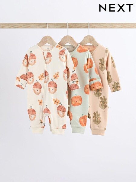 Cream - Baby Halloween Two Way Zip 100% Cotton Sleepsuits 3 Pack (0mths-3yrs) (K79537) | € 18 - € 20