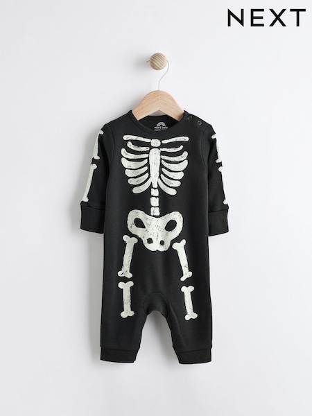 Black Halloween Skeleton 100% Cotton Baby Sleepsuit (0mths-3yrs) (K79550) | € 7 - € 9