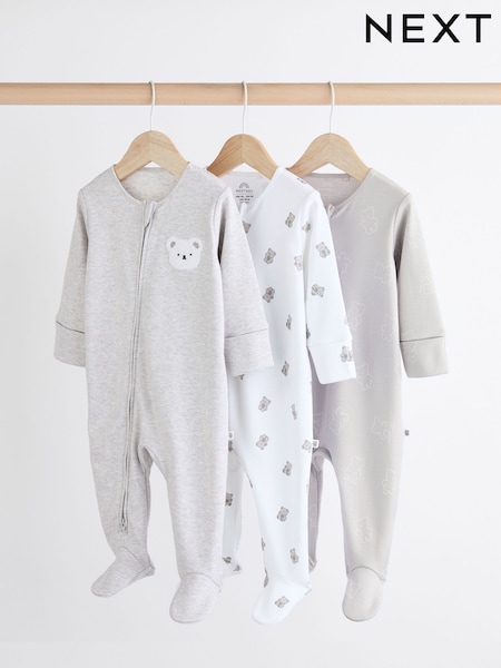 Grau - Baby Two Way Zip 100% Cotton Sleepsuits 3 Pack (0mths-2yrs) (K79551) | 26 € - 28 €
