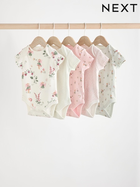 Pink & White Fairy Baby Short Sleeve 100% Cotton Bodysuits 5 Pack (K79556) | €25 - €28