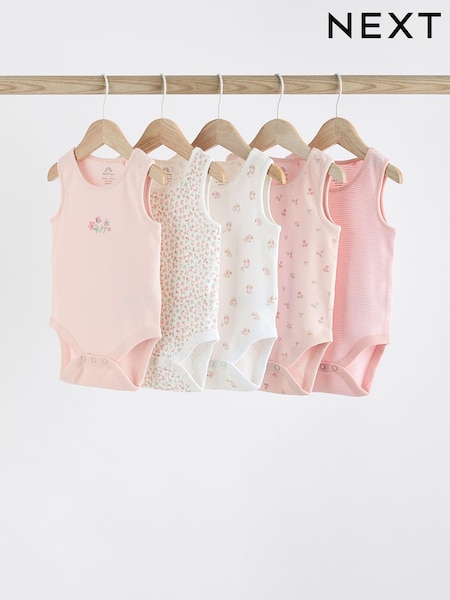 Rosa con conejito - Baby 100% Cotton Vests 5 Pack (K79573) | 15 € - 18 €