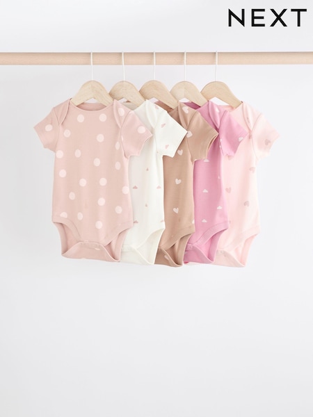 Marrón y rosa - Baby Short Sleeve 100% Cotton Bodysuits 5 Pack (K79585) | 24 € - 26 €
