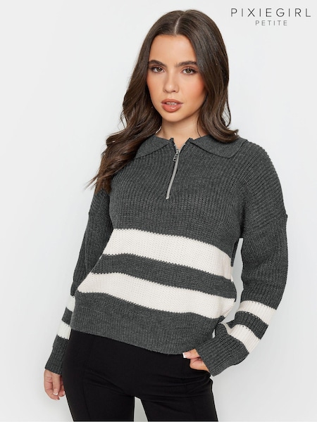 PixieGirl Petite Grey Zip Collar Jumper (K79603) | ₪146