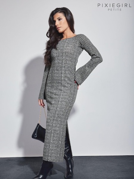 PixieGirl Petite Silver Twist Back Ribbed Dress (K79618) | €19