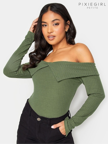 PixieGirl Petite Green Folder Over Ribbed Top (K79623) | 23 QAR