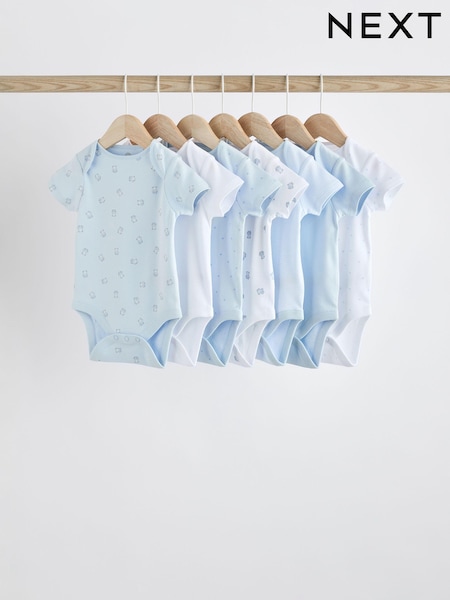 Blue 7 Pack Bear Short Sleeve Baby Bodysuits (K79655) | CA$42 - CA$47