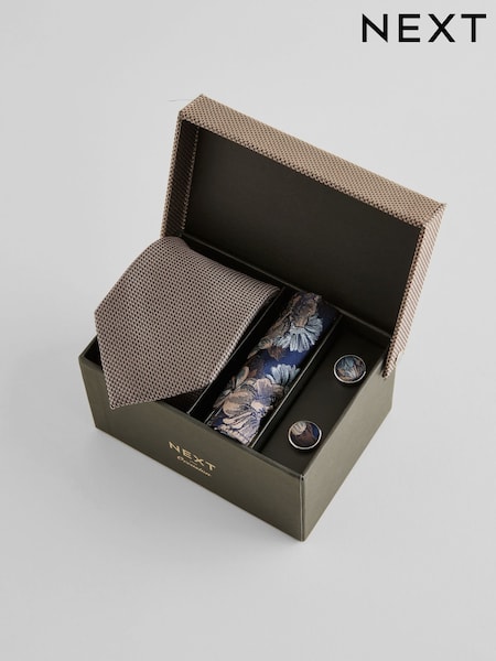 Natur/Braun - Silk Tie, Pocket Square and Cufflinks Gift Box Set (K79670) | 42 €