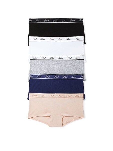 Victoria's Secret PINK Black/White/Nude/Grey/Navy Blue Short 5 Pack Knickers (K79690) | €31