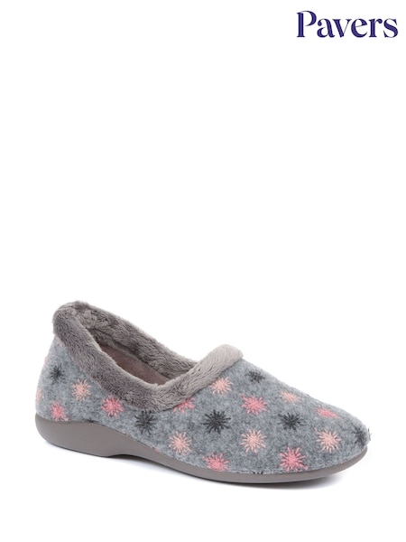Pavers Grey Embroidered Slippers (K79701) | €33