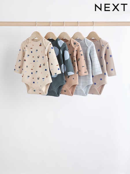 Blau bedruckt - Long Sleeve Baby Bodysuits 5 Pack (K79792) | 26 € - 28 €