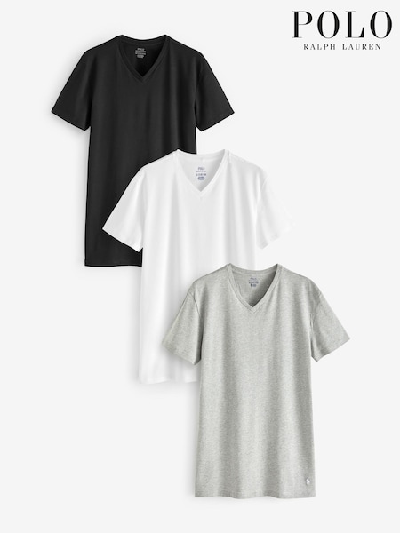 Polo Ralph Lauren Grey/White V-Neck Jersey Cotton 3-Pack T-Shirts (K79861) | €77